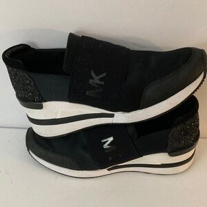 Michael Kors flex trainer Extreme Black Glitter Slip-On Sneakers size 6